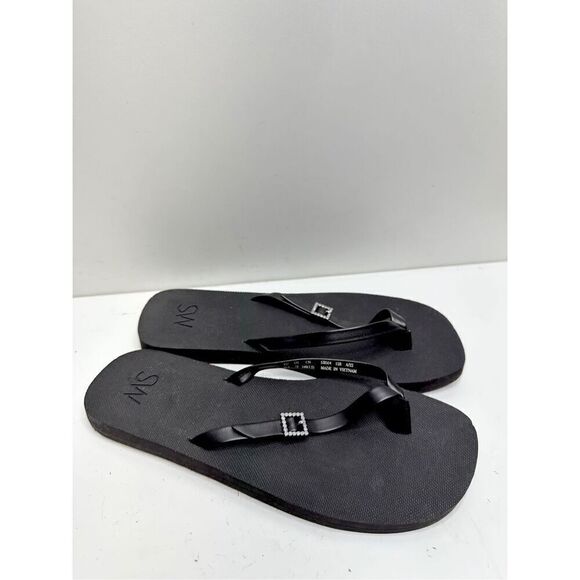 Stuart Weitzman Sandals Womens Size 7B Black Rhinestone Flip Flops - Picture 2 of 9